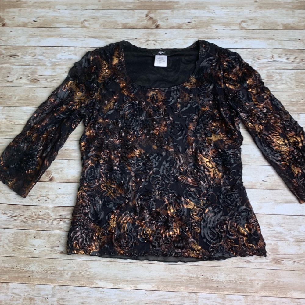 Libra black & copper shirt raised pattern fully lined 3/4 sleeves EUC S